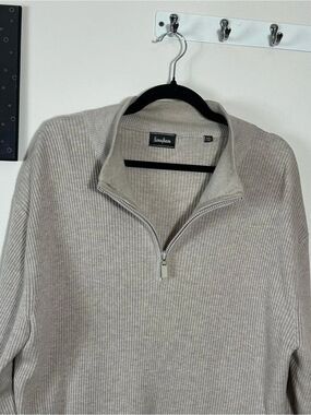 Neiman Marcus Men’s Quarter-Zip Ribbed Sweater - Beige merino wool